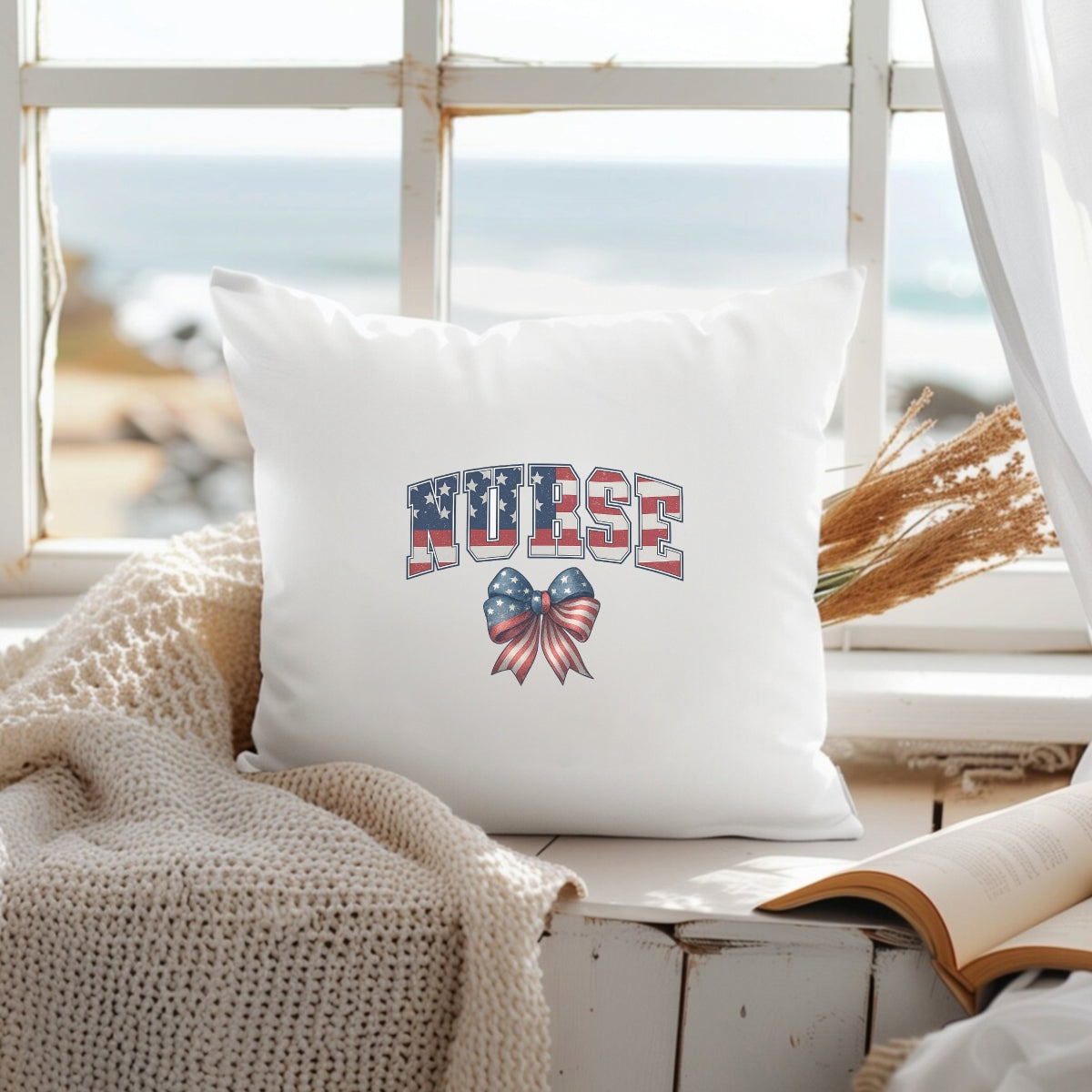 DTF Heat Transfer Iron On Sticker, Patriotic Nurse American Flag Bow Design, for Nurse Apparel and Patriotic Medical Merch