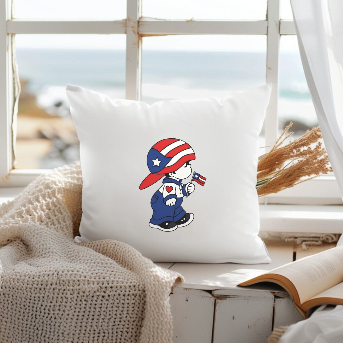 DTF Heat Transfer Iron On Sticker, Puerto Rico Flag - Themed Cartoon Character Design, for Patriotic Apparel Decoration