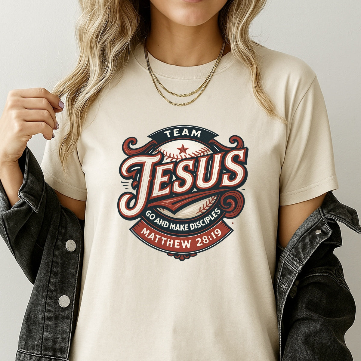 Team Jesus DTF Transfer – Christian Baseball Iron On Patch for T-Shirts | Religious Heat Press Sticker | Matthew 28:19 Bible Verse Faith Graphic | DIY Christian Apparel Decor
