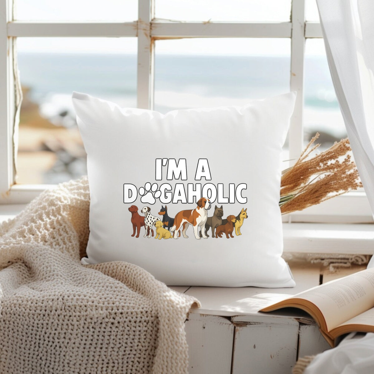 DTF Heat Transfer Iron On Sticker ,All-Breed Dog Collection with Paw Print "DOG" Design and "I'M A DOG AHOLIC" Text , Playful Cartoon Sticker for T-Shirts, Hoodies, Tote Bags