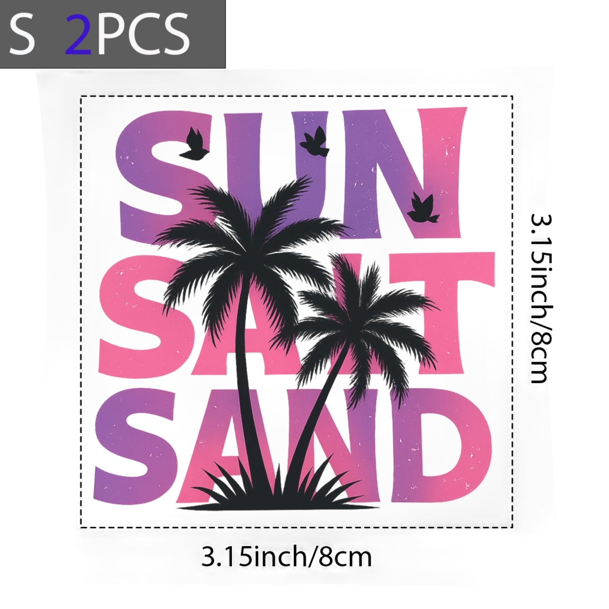Sun Salt Sand DTF Transfer , Summer Beach Vibes Heat Press Decal, Palm Tree Retro Graphic Iron On Patch for T-Shirts, Hoodies, Bags ,  DIY Sublimation Ready,  Vibrant Tropical Sunset Design