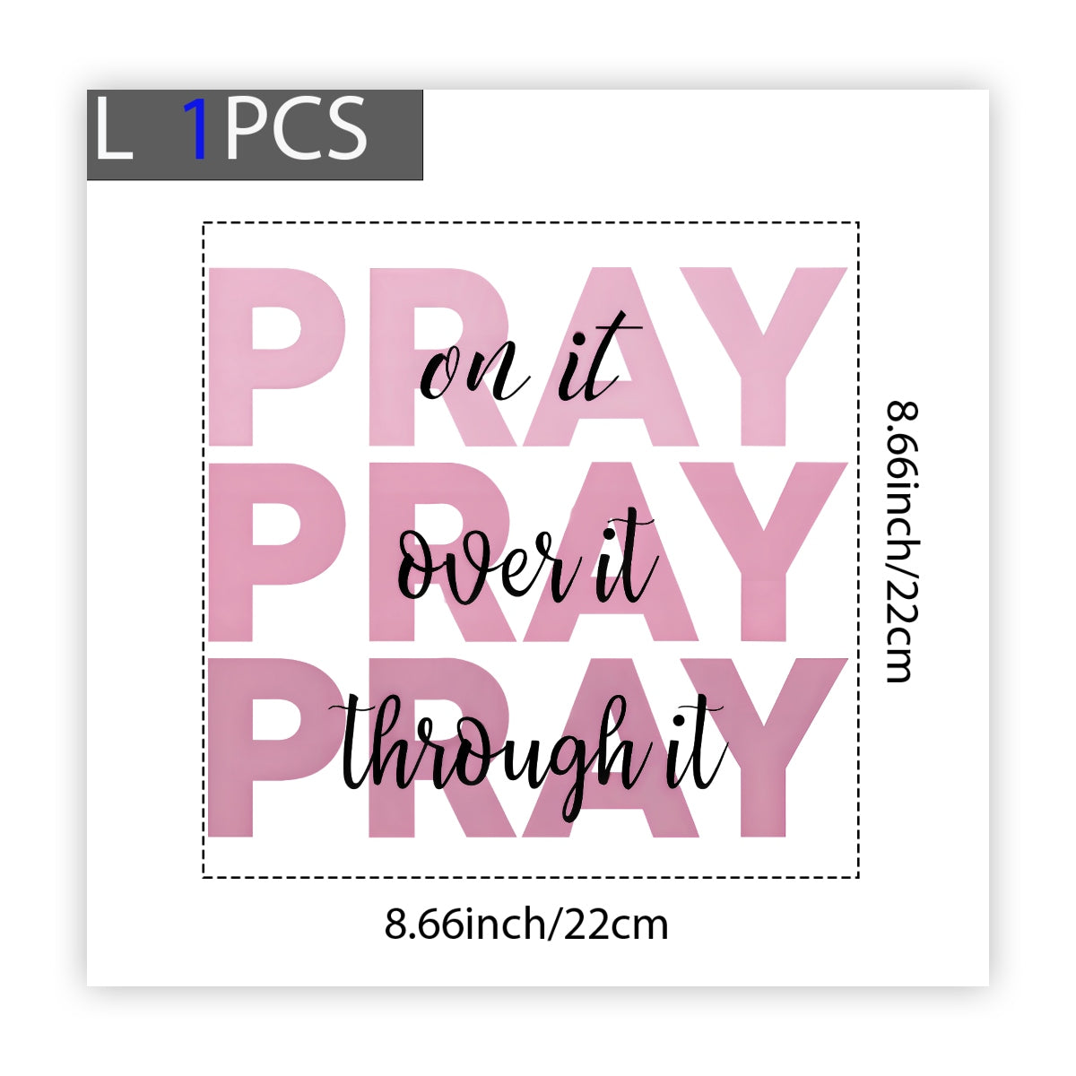 DTF Heat Transfer Iron On Sticker ,  Minimalist Pink PRAY Quote with Layered Cursive, Spiritual Encouragement Wall Decal for Clothing, Tote Bags, Hoodies