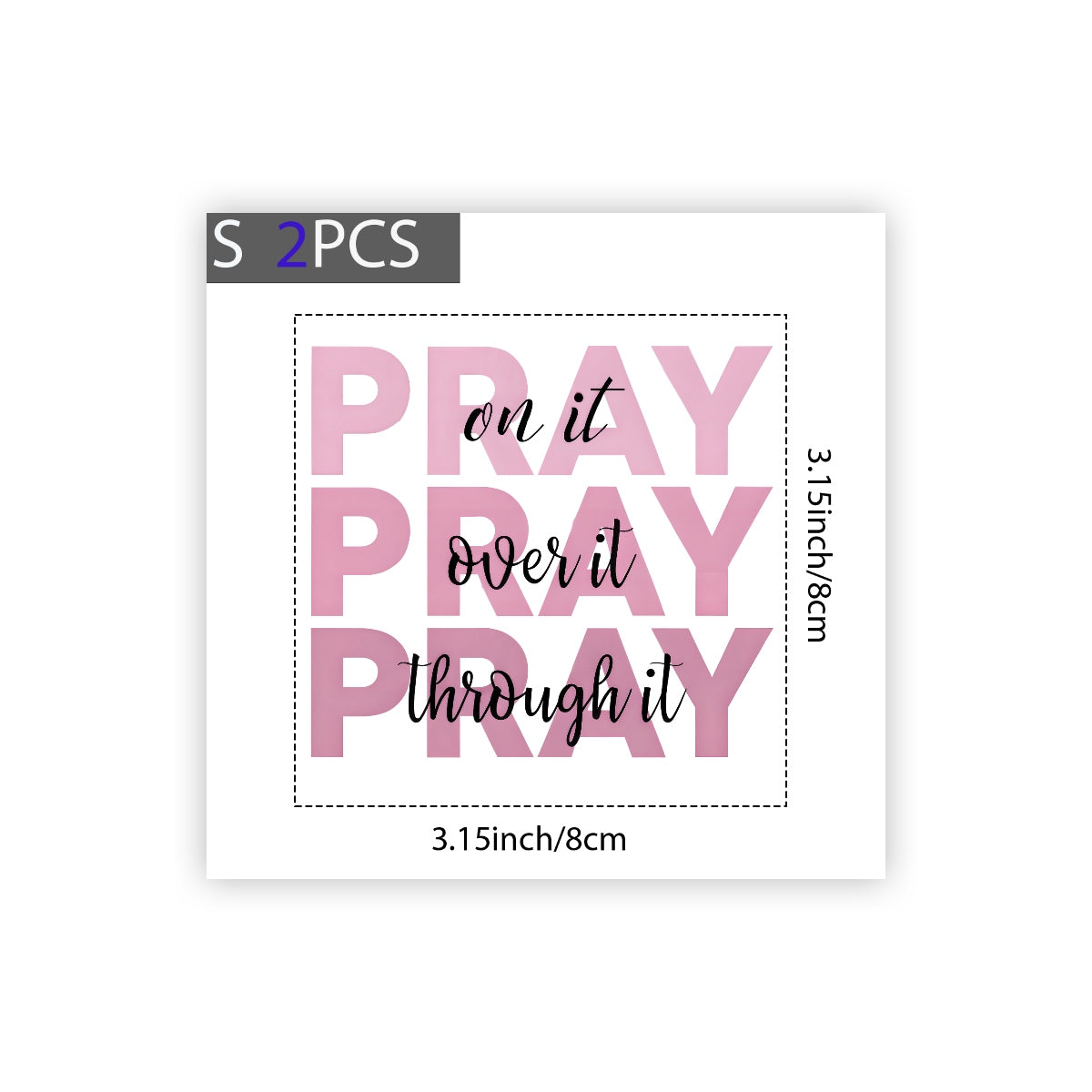 DTF Heat Transfer Iron On Sticker ,  Minimalist Pink PRAY Quote with Layered Cursive, Spiritual Encouragement Wall Decal for Clothing, Tote Bags, Hoodies