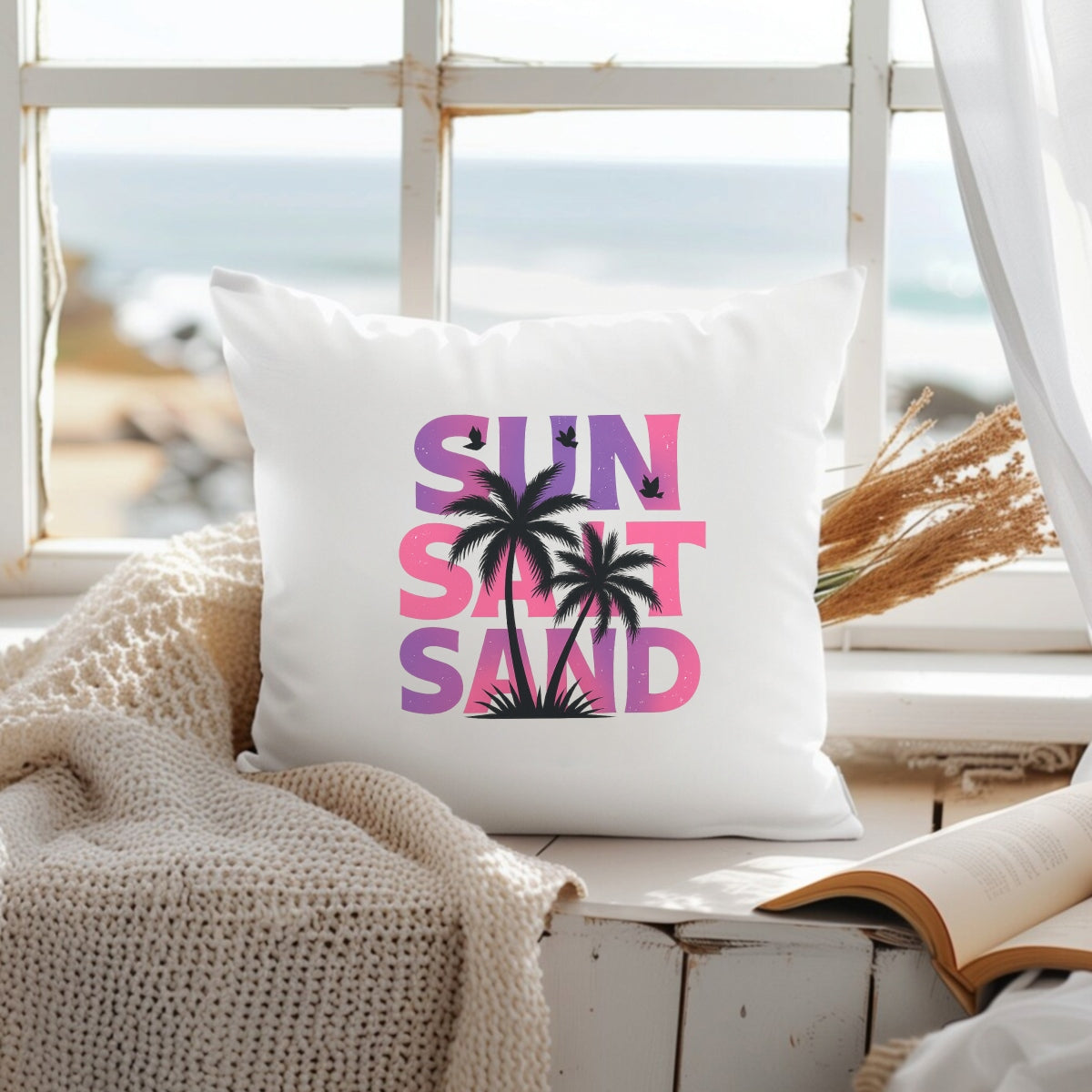 Sun Salt Sand DTF Transfer , Summer Beach Vibes Heat Press Decal, Palm Tree Retro Graphic Iron On Patch for T-Shirts, Hoodies, Bags ,  DIY Sublimation Ready,  Vibrant Tropical Sunset Design