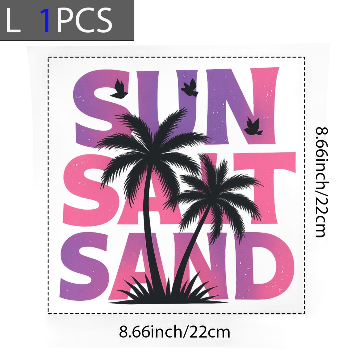 Sun Salt Sand DTF Transfer , Summer Beach Vibes Heat Press Decal, Palm Tree Retro Graphic Iron On Patch for T-Shirts, Hoodies, Bags ,  DIY Sublimation Ready,  Vibrant Tropical Sunset Design