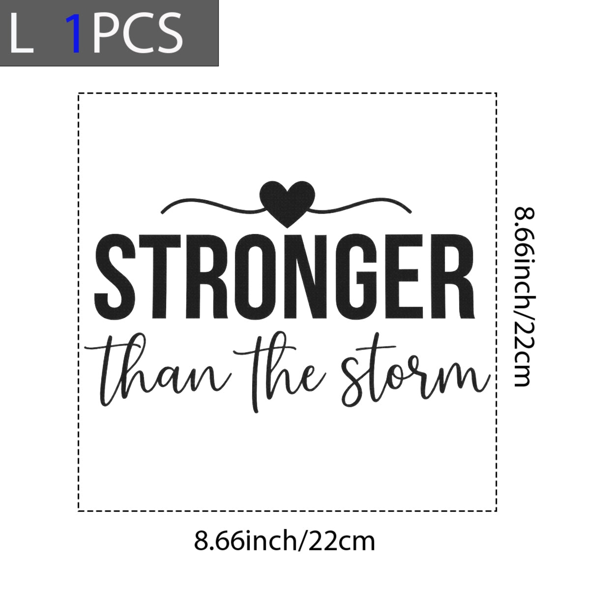 DTF Heat Transfer Iron On Sticker , Gradient Heart with "STRONGER than the Storm" Motivational Quote , Resilience-Themed Apparel Decal for T-Shirts, Hoodies