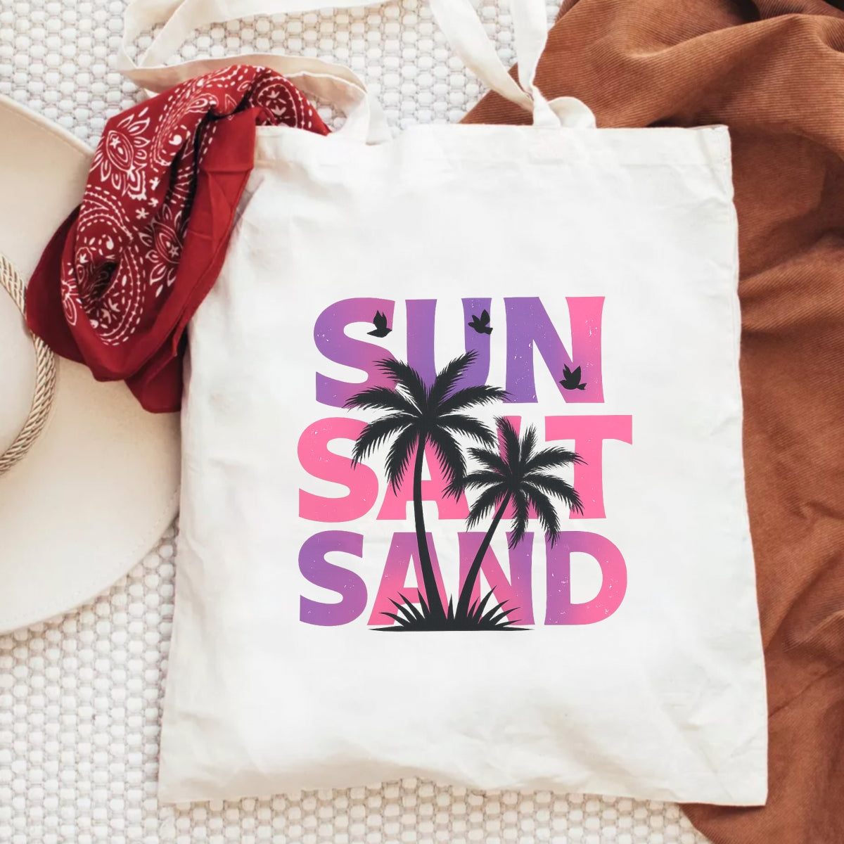 Sun Salt Sand DTF Transfer , Summer Beach Vibes Heat Press Decal, Palm Tree Retro Graphic Iron On Patch for T-Shirts, Hoodies, Bags ,  DIY Sublimation Ready,  Vibrant Tropical Sunset Design