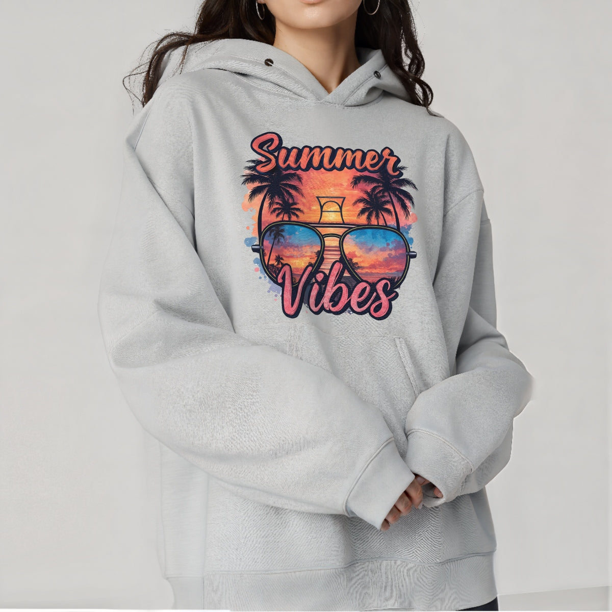 Summer Vibes DTF Transfer for T-Shirts,Trendy Heat Press Iron-On Patch,Retro Beach Sunglasses Palm Tree Sunset Design,DIY Summer Shirt Decoration for Sublimation, Apparel & Crafts
