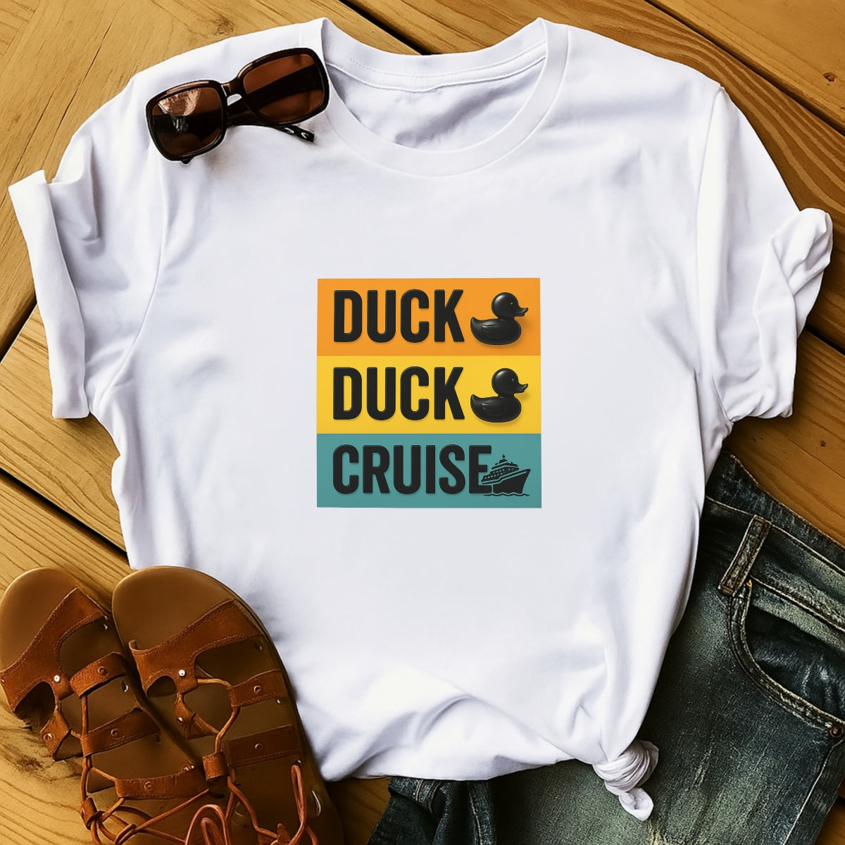 Funny Duck Duck Cruise DTF Iron On Transfer for T-Shirts,Cute Waterproof Heat Press Decal for DIY Shirts, Bags, Hoodies,Cruise Vacation Sublimation Patch,No Weeding Needed
