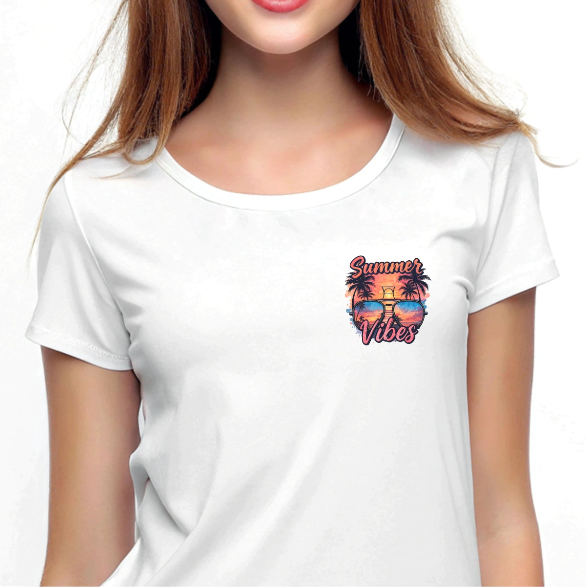 Summer Vibes DTF Transfer for T-Shirts,Trendy Heat Press Iron-On Patch,Retro Beach Sunglasses Palm Tree Sunset Design,DIY Summer Shirt Decoration for Sublimation, Apparel & Crafts