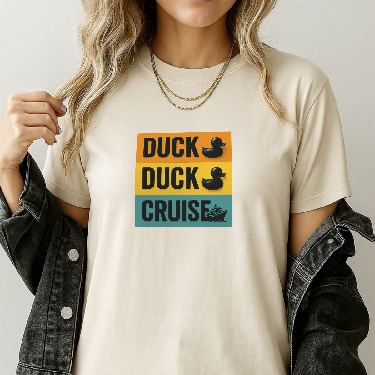 Funny Duck Duck Cruise DTF Iron On Transfer for T-Shirts,Cute Waterproof Heat Press Decal for DIY Shirts, Bags, Hoodies,Cruise Vacation Sublimation Patch,No Weeding Needed