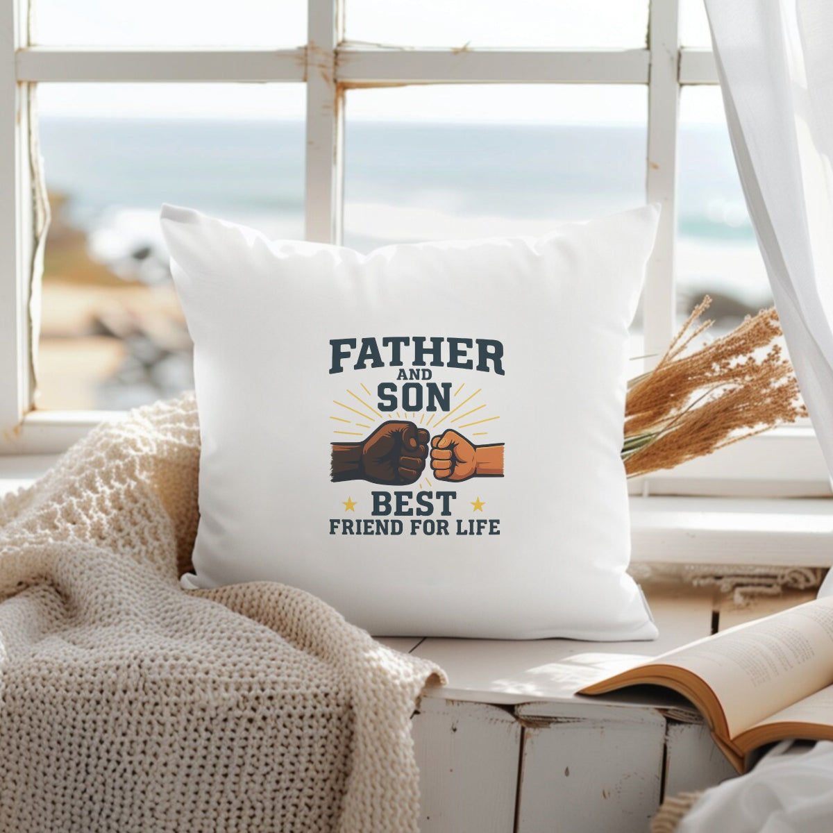 DTF Heat Transfer Iron On Sticker , Father and Son Fist Bump Design ,  "BEST FRIEND FOR LIFE" Golden Star Accents on Monochrome Clashing Fists ,  Family Bonding Merch for Apparel, T-Shirts, Hoodies and  Friendship Gifts