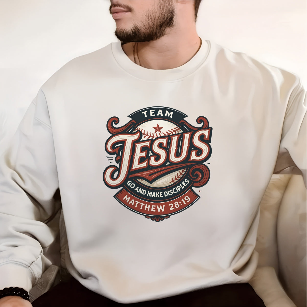 Team Jesus DTF Transfer – Christian Baseball Iron On Patch for T-Shirts | Religious Heat Press Sticker | Matthew 28:19 Bible Verse Faith Graphic | DIY Christian Apparel Decor