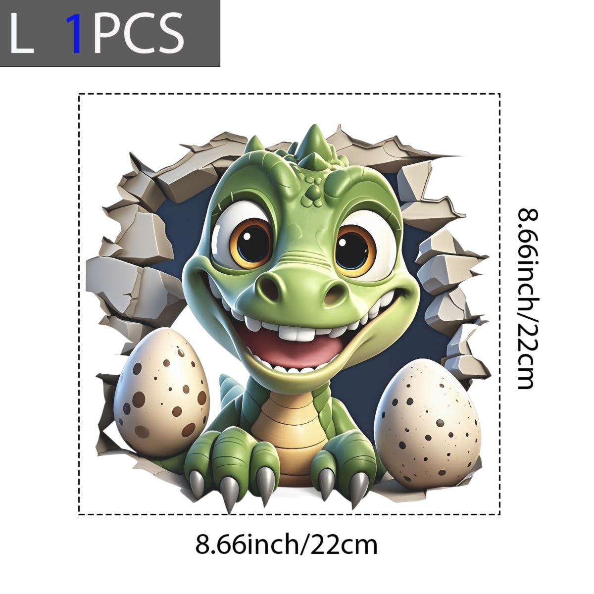 DTF Heat Transfer, Cute Cartoon Dinosaur with Speckled Eggs Breaking Cracked Wall, Vibrant Room Decor, Dinosaur Nursery Wall Art, Playful Home Decal Stickers, DTF Transfers for DIY Projects