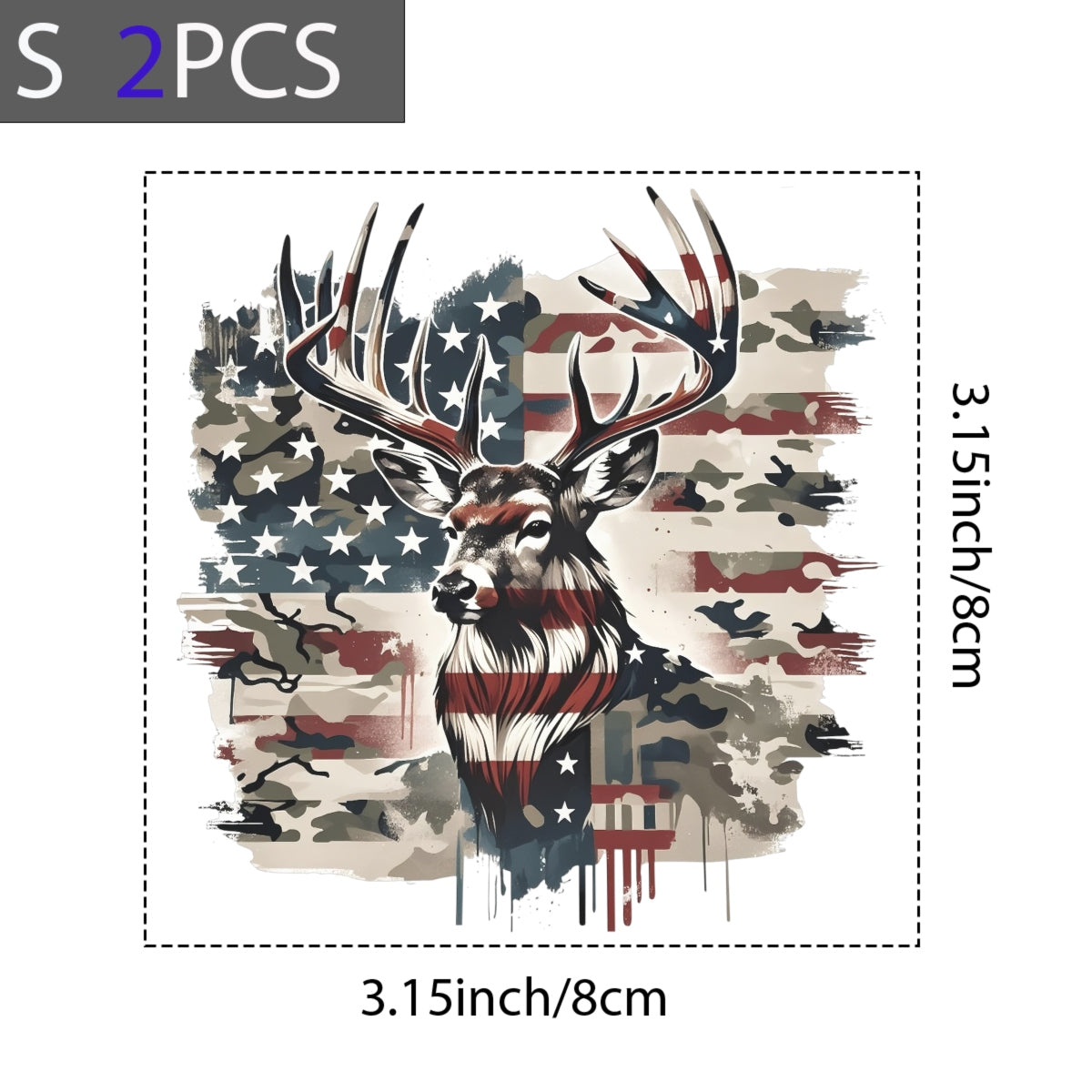 American Flag Deer DTF Iron-On Sticker , Patriotic Camouflage Hunting Decal , Waterproof Vinyl Transfer for T-Shirts