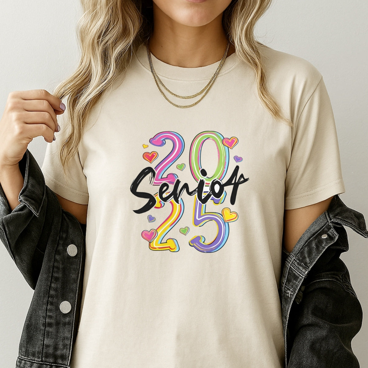2025 Senior Year DTF Heat Transfer Sticker , Gradient Numerals 20/25 with Rainbow Hearts , Vibrant Hand-Drawn Graduation Decal for Graduation Caps, T-Shirts, Tote Bags