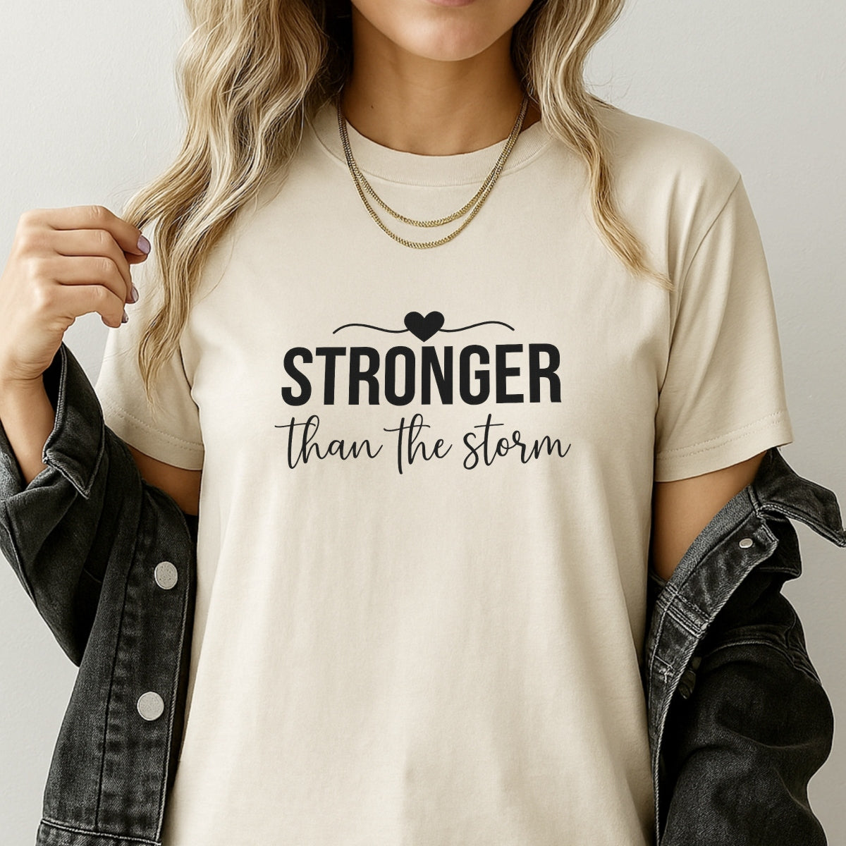 DTF Heat Transfer Iron On Sticker , Gradient Heart with "STRONGER than the Storm" Motivational Quote , Resilience-Themed Apparel Decal for T-Shirts, Hoodies