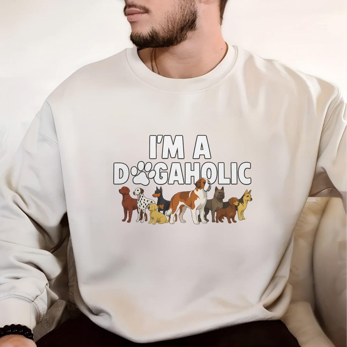 DTF Heat Transfer Iron On Sticker ,All-Breed Dog Collection with Paw Print "DOG" Design and "I'M A DOG AHOLIC" Text , Playful Cartoon Sticker for T-Shirts, Hoodies, Tote Bags