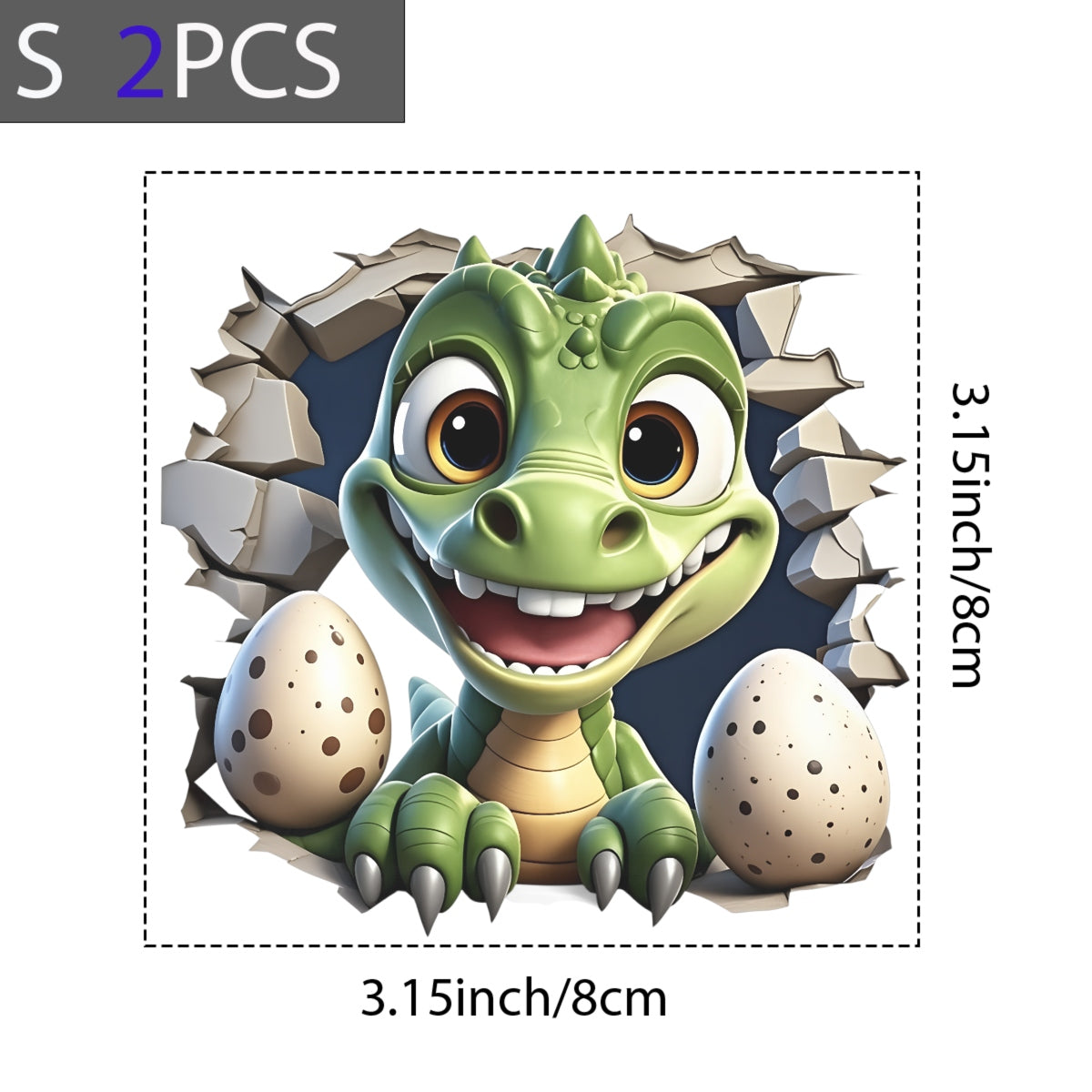 DTF Heat Transfer, Cute Cartoon Dinosaur with Speckled Eggs Breaking Cracked Wall, Vibrant Room Decor, Dinosaur Nursery Wall Art, Playful Home Decal Stickers, DTF Transfers for DIY Projects