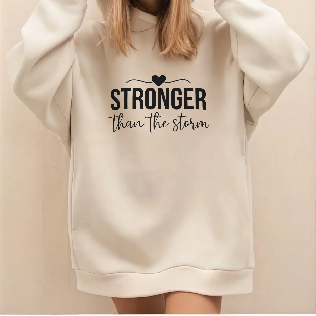 DTF Heat Transfer Iron On Sticker , Gradient Heart with "STRONGER than the Storm" Motivational Quote , Resilience-Themed Apparel Decal for T-Shirts, Hoodies