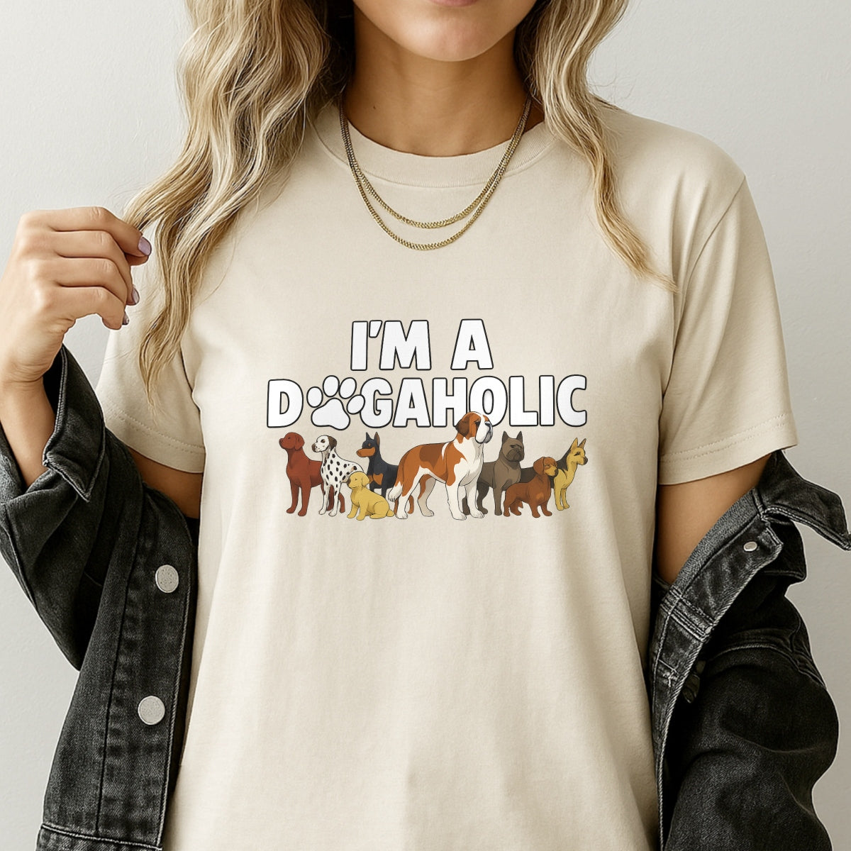 DTF Heat Transfer Iron On Sticker ,All-Breed Dog Collection with Paw Print "DOG" Design and "I'M A DOG AHOLIC" Text , Playful Cartoon Sticker for T-Shirts, Hoodies, Tote Bags
