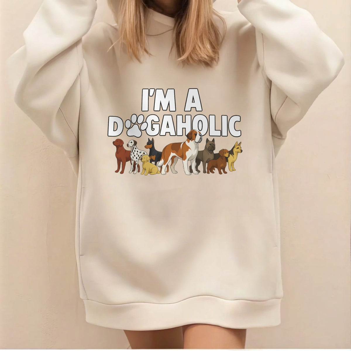 DTF Heat Transfer Iron On Sticker ,All-Breed Dog Collection with Paw Print "DOG" Design and "I'M A DOG AHOLIC" Text , Playful Cartoon Sticker for T-Shirts, Hoodies, Tote Bags