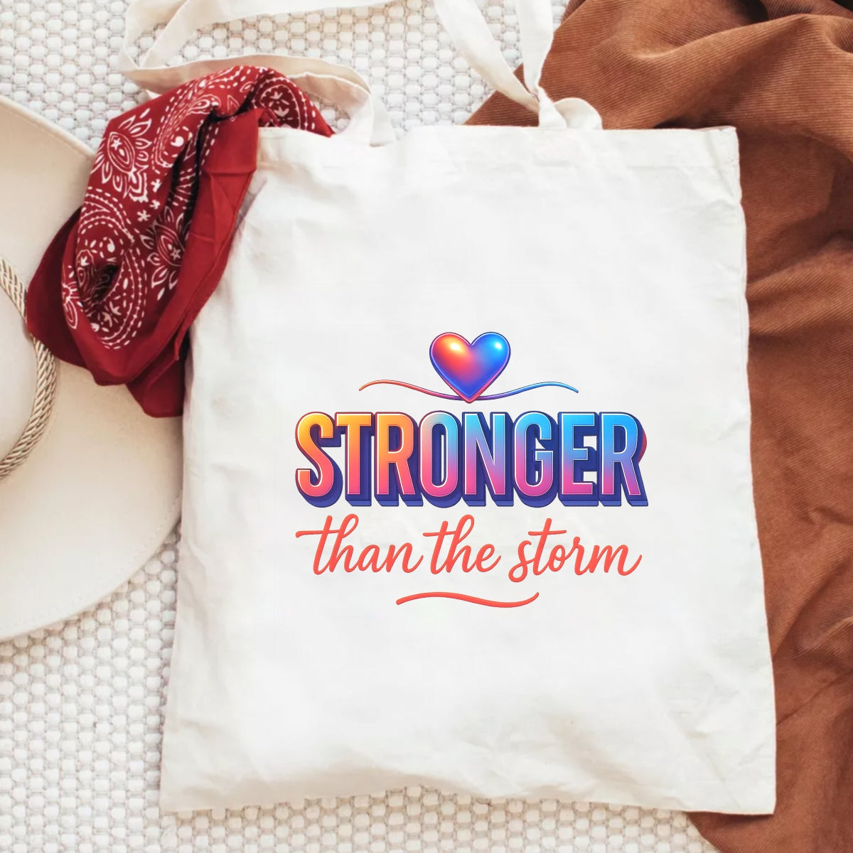 DTF Heat Transfer Iron On Sticker , Gradient Heart with "STRONGER than the Storm" Motivational Quote , Resilience-Themed Apparel Decal for T-Shirts, Hoodies