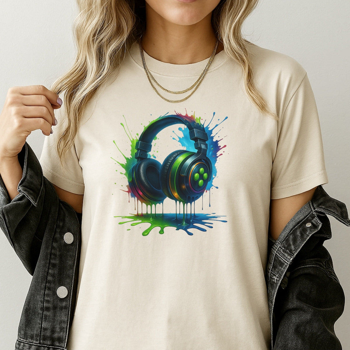 DTF Heat Transfer Iron On Sticker,Colorful Headphone Design,For Music Enthusiasts & Gaming Setups