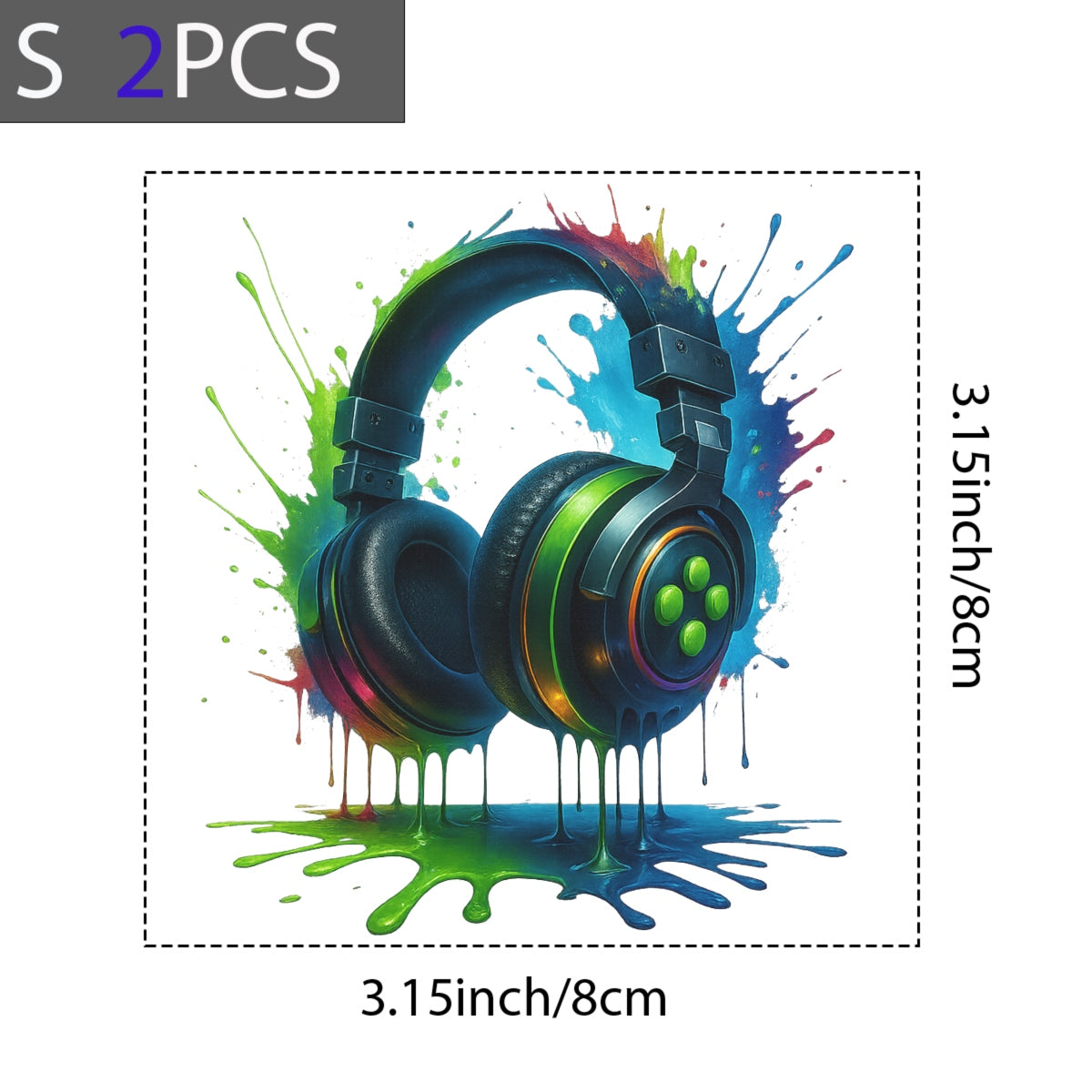 DTF Heat Transfer Iron On Sticker,Colorful Headphone Design,For Music Enthusiasts & Gaming Setups