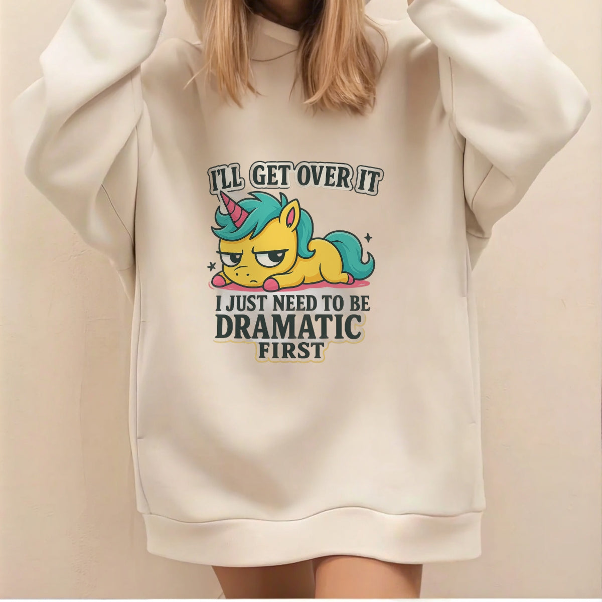 Funny Unicorn DTF Transfer for T-Shirts , “I’ll Get Over It” Grumpy Cartoon Iron-On Patch , Cute Sarcastic Quote Heat Press Design for all