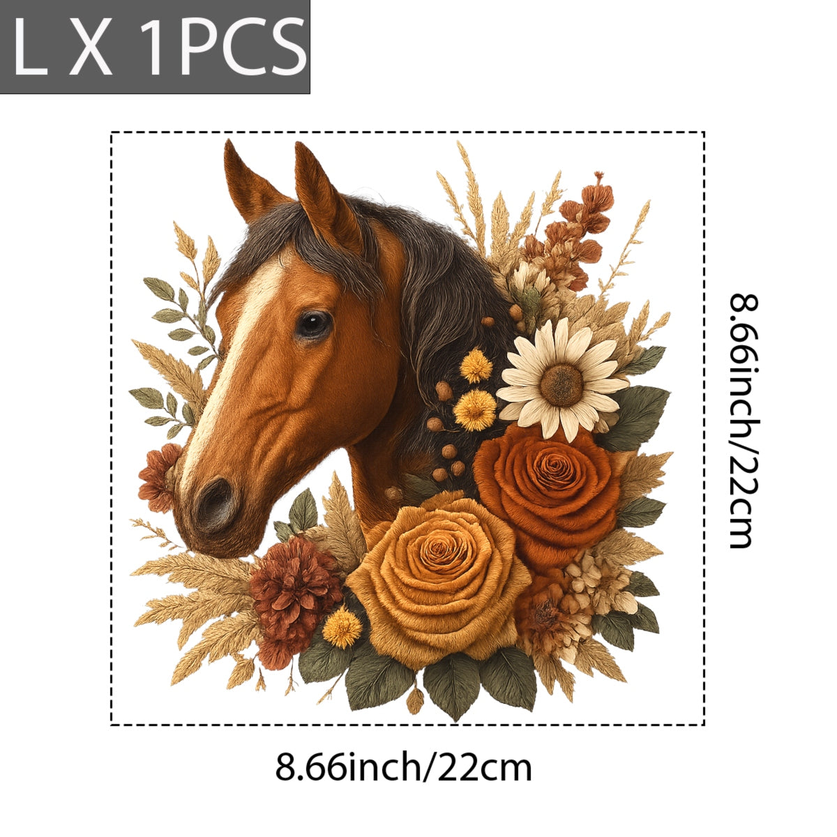 Realistic Horse DTF Transfer , Autumn Floral Western Iron On Decal for T-Shirts, Hoodies, Tote Bags , DIY Heat Press Animal Print for Country Cowboy Style