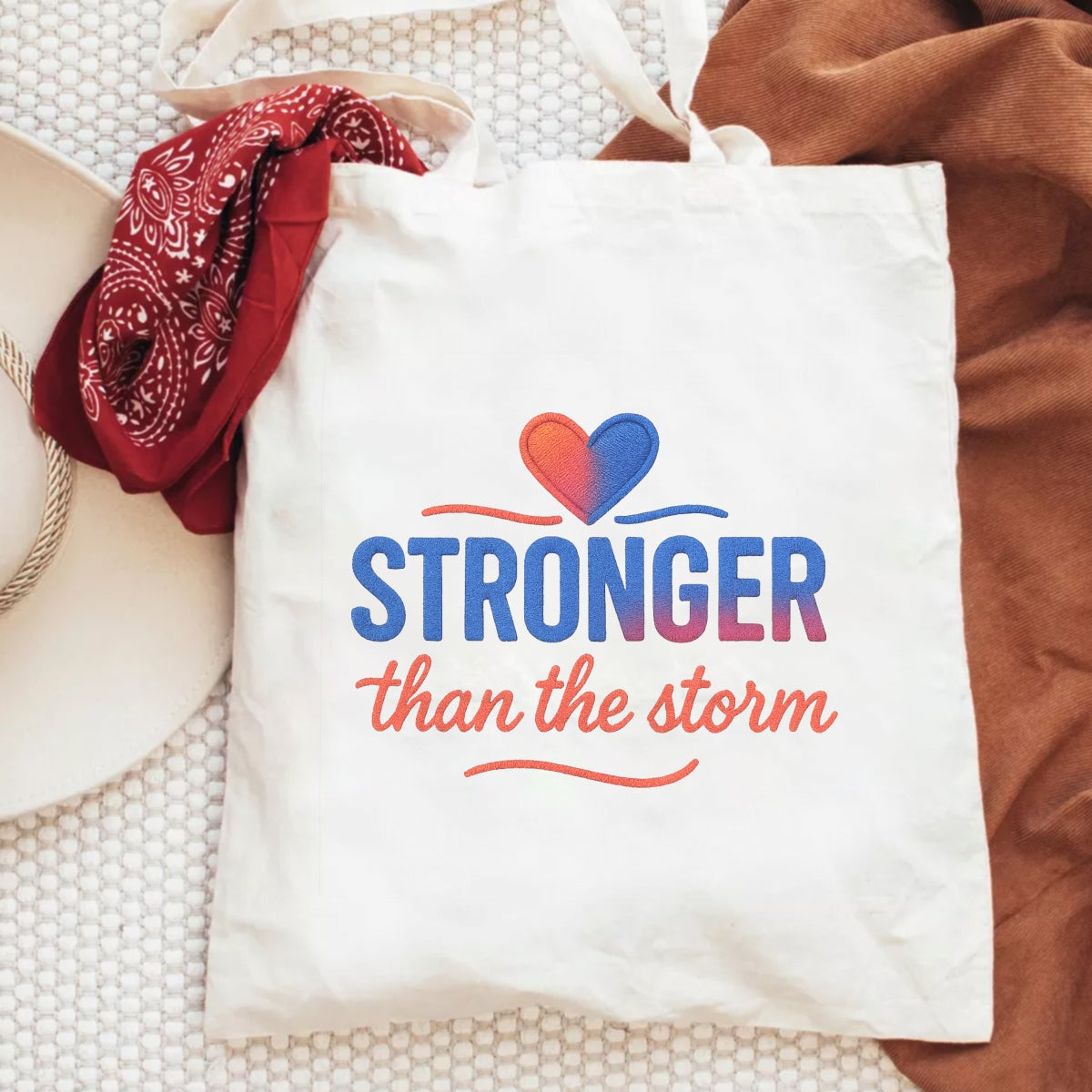 DTF Heat Transfer Iron On Sticker , Gradient Heart with "STRONGER than the Storm" Motivational Quote , Resilience-Themed Apparel Decal for T-Shirts, Hoodies