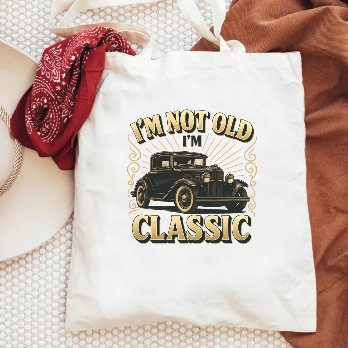 Funny Vintage Car DTF Transfer ,  "I’m Not Old, I’m Classic" Iron On,  Retro Auto Graphic for T-Shirt, Sweatshirt, Hoodie , Heat Press Ready