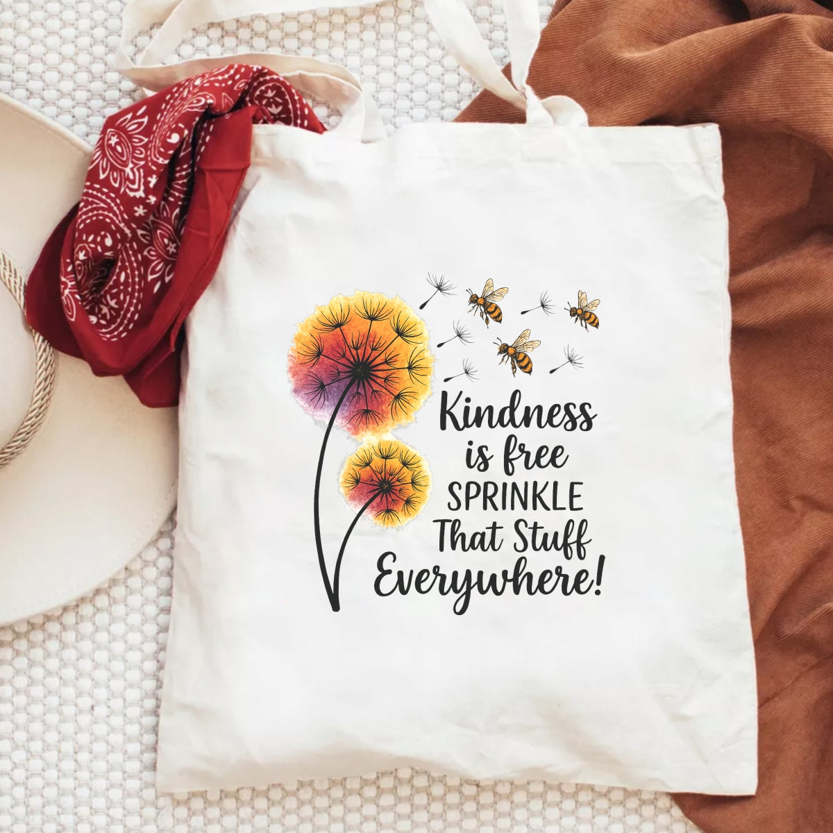 Kindness Quote Iron-On Transfer ,  Colorful Dandelion and Bee DIY Patch for T-Shirts, Tote Bags, Gifts , Aesthetic Heat Press Decal for all