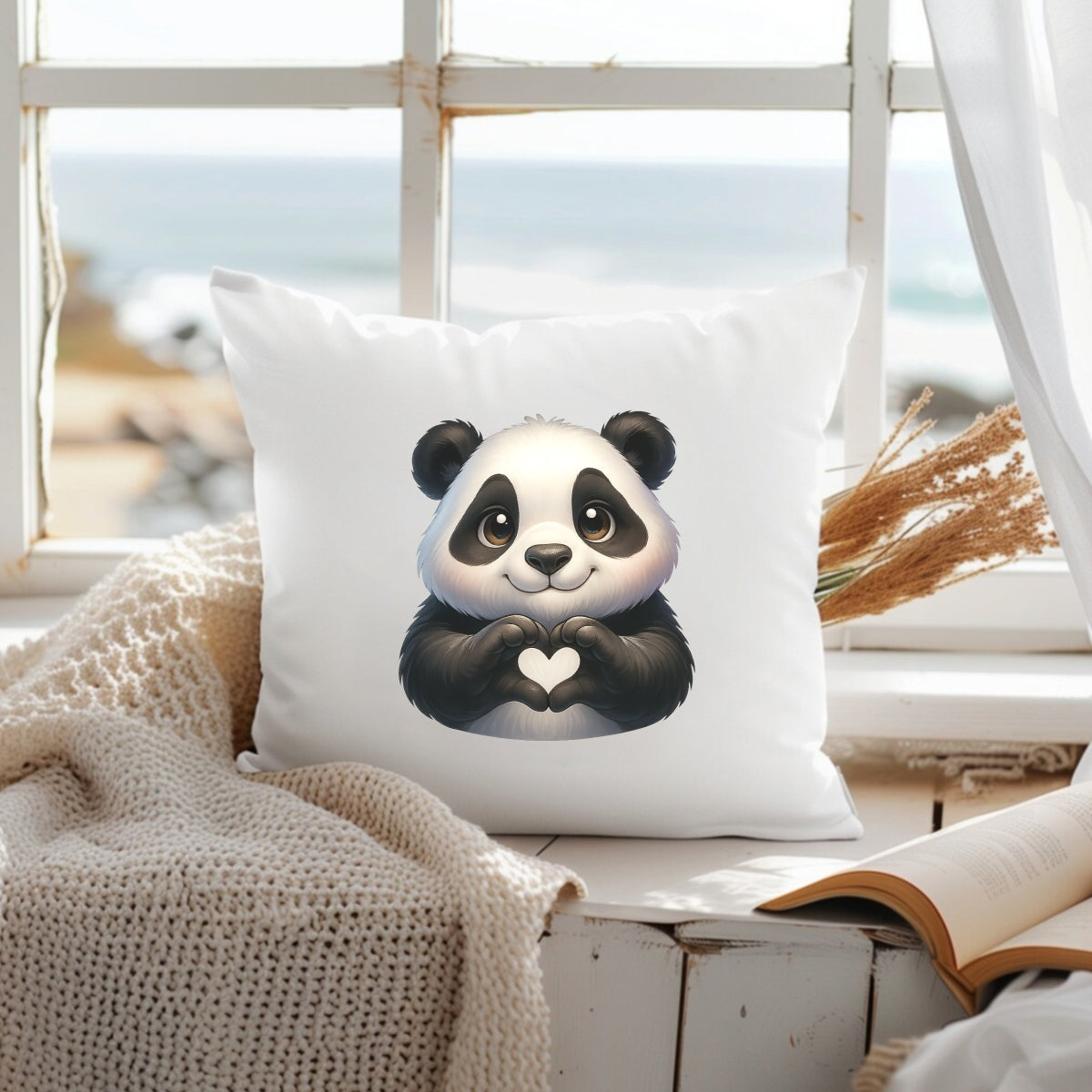 DTF Heat Transfer Iron On Sticker,Cute Panda with Heart Hands Design for DIY Shirt, Tote Bag, Animal Lover Gift, Aesthetic Graphic Patch