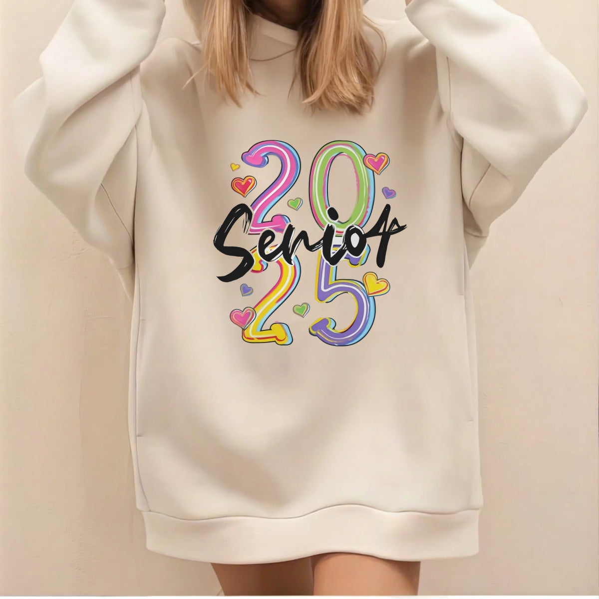 2025 Senior Year DTF Heat Transfer Sticker , Gradient Numerals 20/25 with Rainbow Hearts , Vibrant Hand-Drawn Graduation Decal for Graduation Caps, T-Shirts, Tote Bags