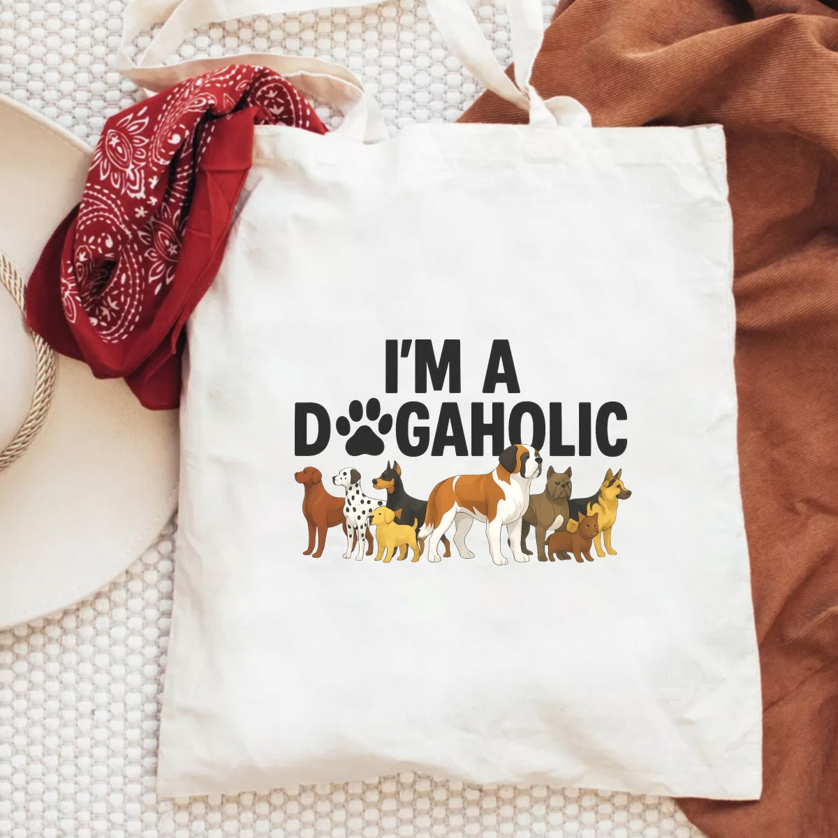 DTF Heat Transfer Iron On Sticker ,All-Breed Dog Collection with Paw Print "DOG" Design and "I'M A DOG AHOLIC" Text , Playful Cartoon Sticker for T-Shirts, Hoodies, Tote Bags