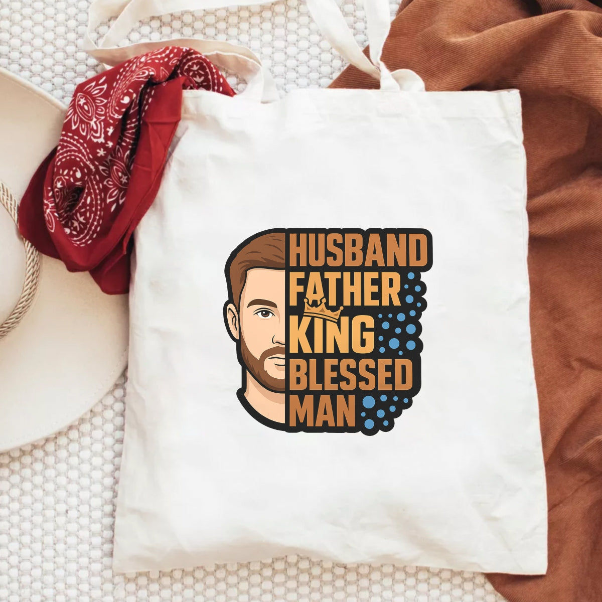 DTF Heat Transfer Iron On Sticker , Husband Father King Blessed Man Design , Family Pride Art and Apparel Decal for T-Shirts, Hoodies, Tote Bags