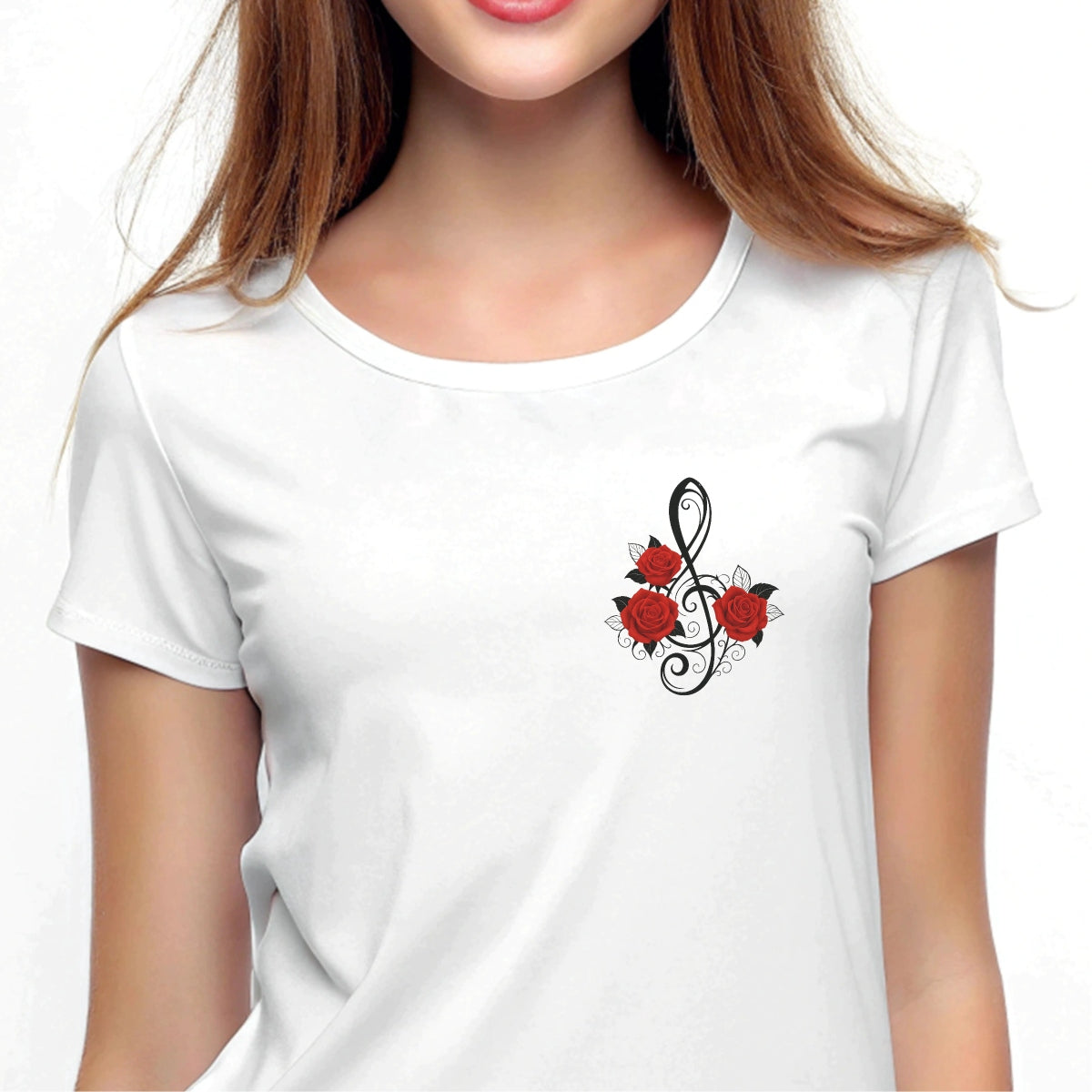 Music Note Rose Iron On Transfer for T-Shirts , DTF Heat Transfer Patch , Red Rose Floral Treble Clef Decal for DIY Clothing, Bags