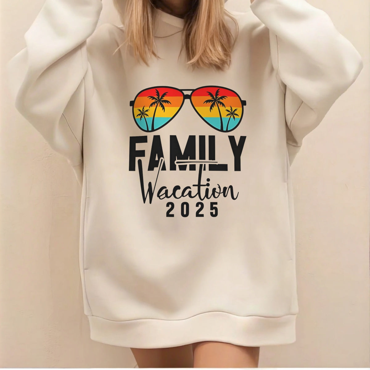2025 Family Vacation DTF Iron-On Transfer , Beach Vibes Sunglasses Design with Gradient Lenses , Palm Tree and Sunset Sticker Waterproof Heat Press Sticker for T-Shirts, Hoodies, Tote Bags