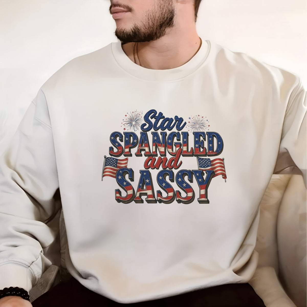 Star Spangled and Sassy DTF Transfer , Patriotic Iron-On Decal for 4th of July Shirts , USA Flag Fireworks Heat Press Design for DIY Clothing
