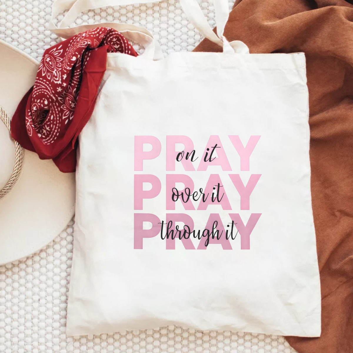 DTF Heat Transfer Iron On Sticker ,  Minimalist Pink PRAY Quote with Layered Cursive, Spiritual Encouragement Wall Decal for Clothing, Tote Bags, Hoodies