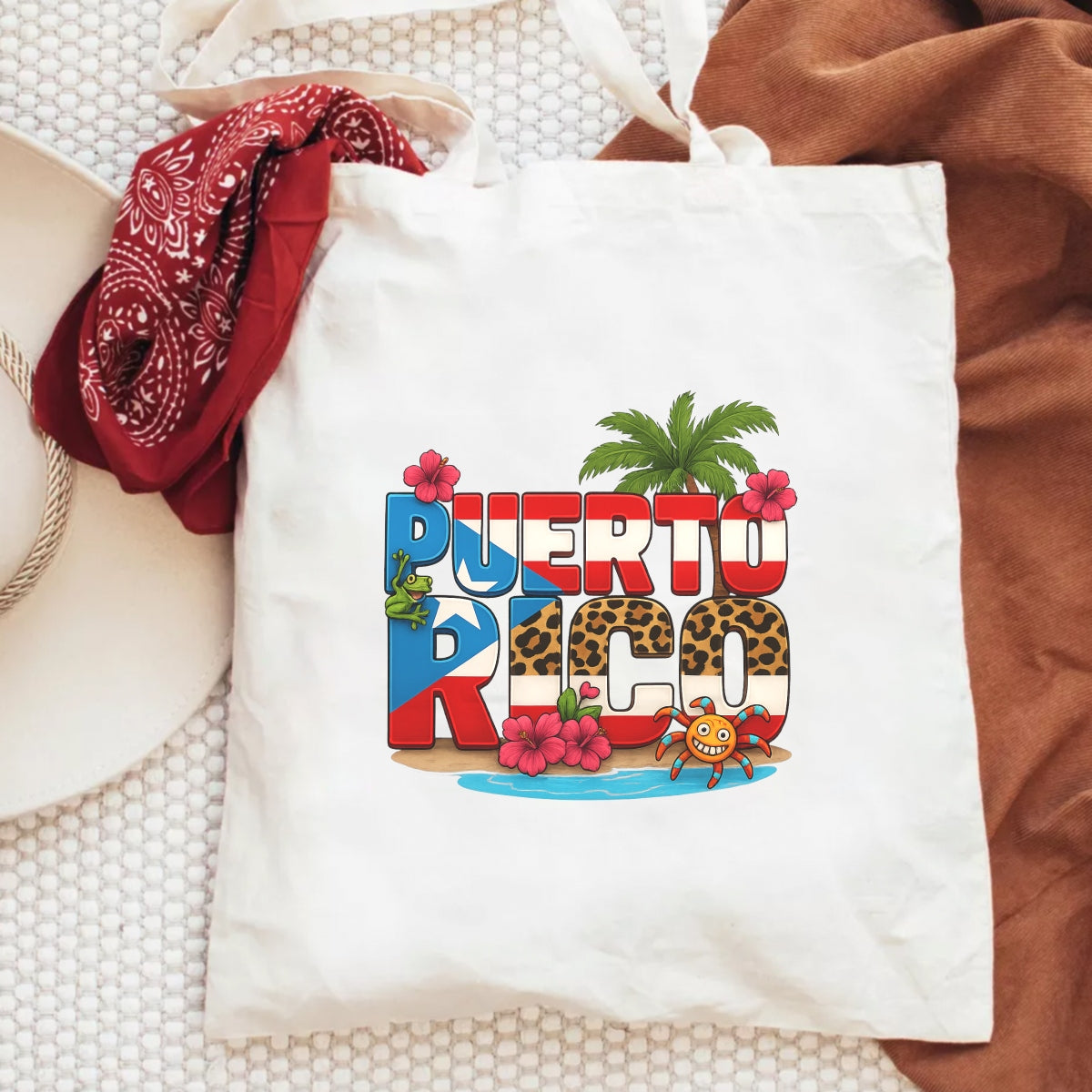 DTF Heat Transfer Iron On Sticker Puerto Rico Design Tropical Floral Palm Tree Hibiscus for T-Shirts Jeans Hoodies Bags DIY Crafts