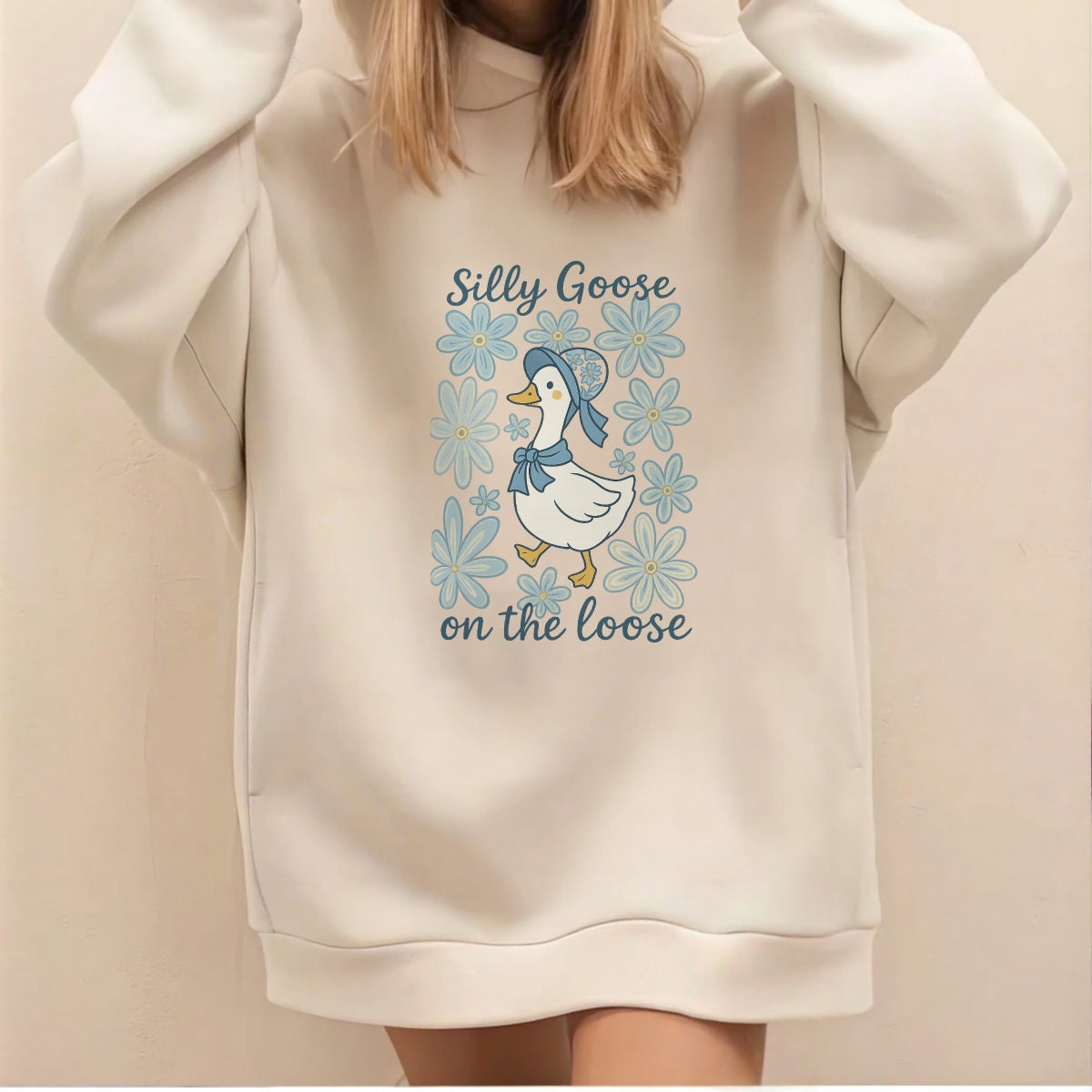 Silly Goose DTF Iron-On Transfer Sticker ,Floral Cartoon Pattern , Whimsical Home Decor for Room, Wall Decal, Tote Bags