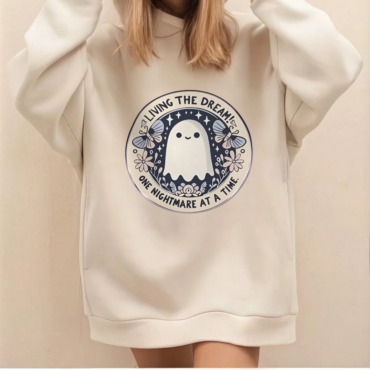 Cute Ghost DTF Iron-On Transfer Sticker,Pastel Starry Design with Butterflies & Flowers , Halloween  Decor for Tote Bags, Hoodies