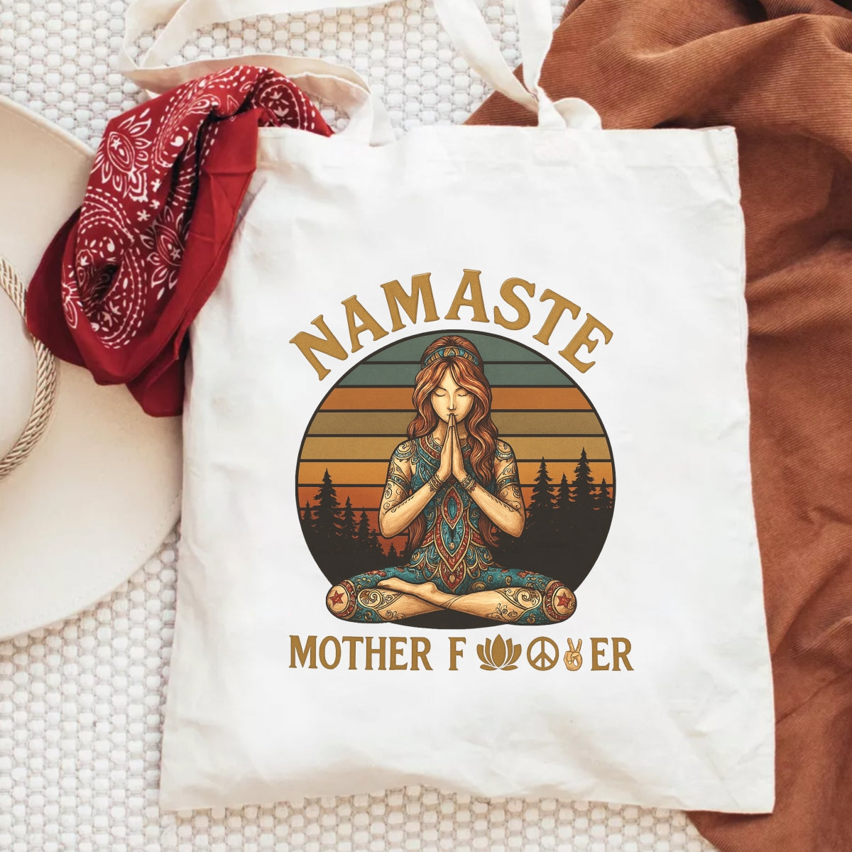 Boho Hippie Namaste Iron On Transfer, Funny Yoga Meditation Patch for T-Shirts, Retro Spiritual Peace Design, Heat Press Vinyl for DIY Clothing