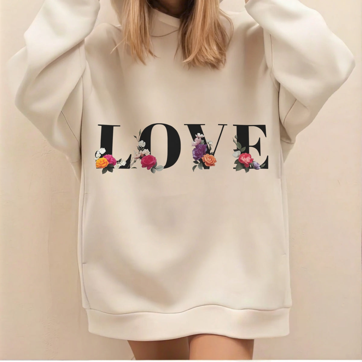 LOVE Floral DTF Transfer for T-Shirts , Romantic Waterproof Heat Press Iron-On Patch for DIY Valentine's Day,  Wedding,  Anniversary,  Aesthetic Graphic Tees, Trendy Apparel Decoration