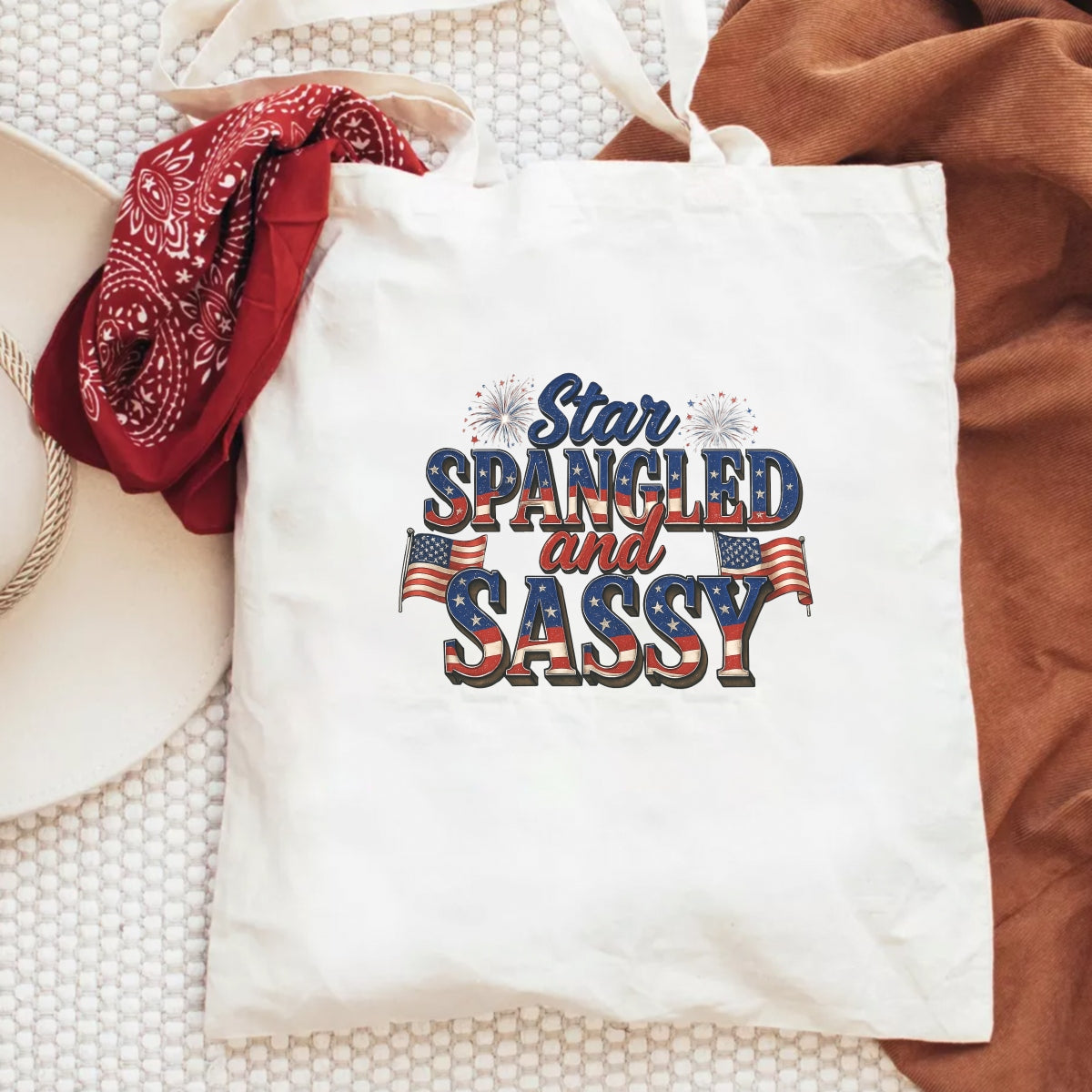 Star Spangled and Sassy DTF Transfer , Patriotic Iron-On Decal for 4th of July Shirts , USA Flag Fireworks Heat Press Design for DIY Clothing