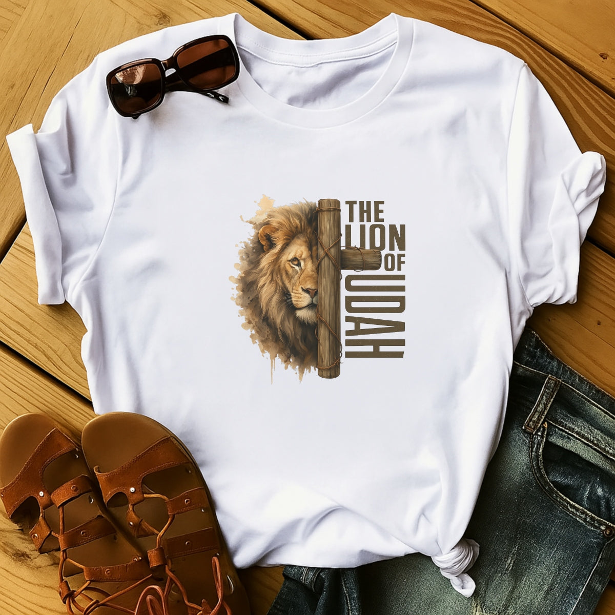 The Lion of Judah DTF Transfer,Christian Iron On Decal for T-Shirts, Bold Religious Lion Cross Design, Heat Press Ready, Faith-Based Graphic for DIY Apparel