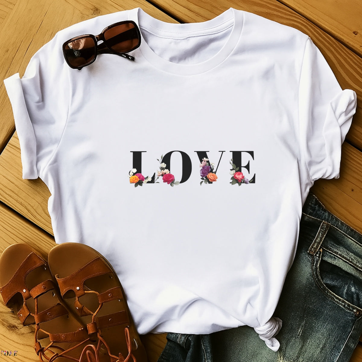 LOVE Floral DTF Transfer for T-Shirts , Romantic Waterproof Heat Press Iron-On Patch for DIY Valentine's Day,  Wedding,  Anniversary,  Aesthetic Graphic Tees, Trendy Apparel Decoration